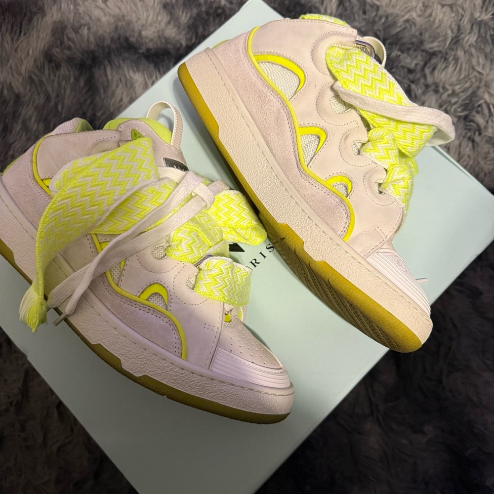 Authentic Lanvin Cream and Neon Yellow Women's Sneakers - Picture 7 of 10